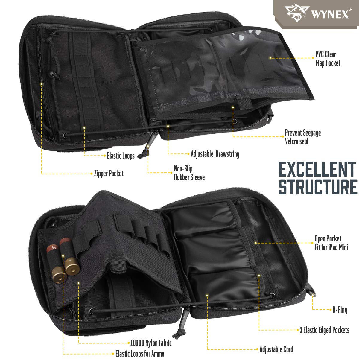 WYNEX Tactical Molle Admin Pouch of Tri-Fold Open Design, Molle
